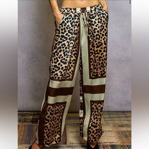 POL Leopard and Stripe Wide-Leg Pants